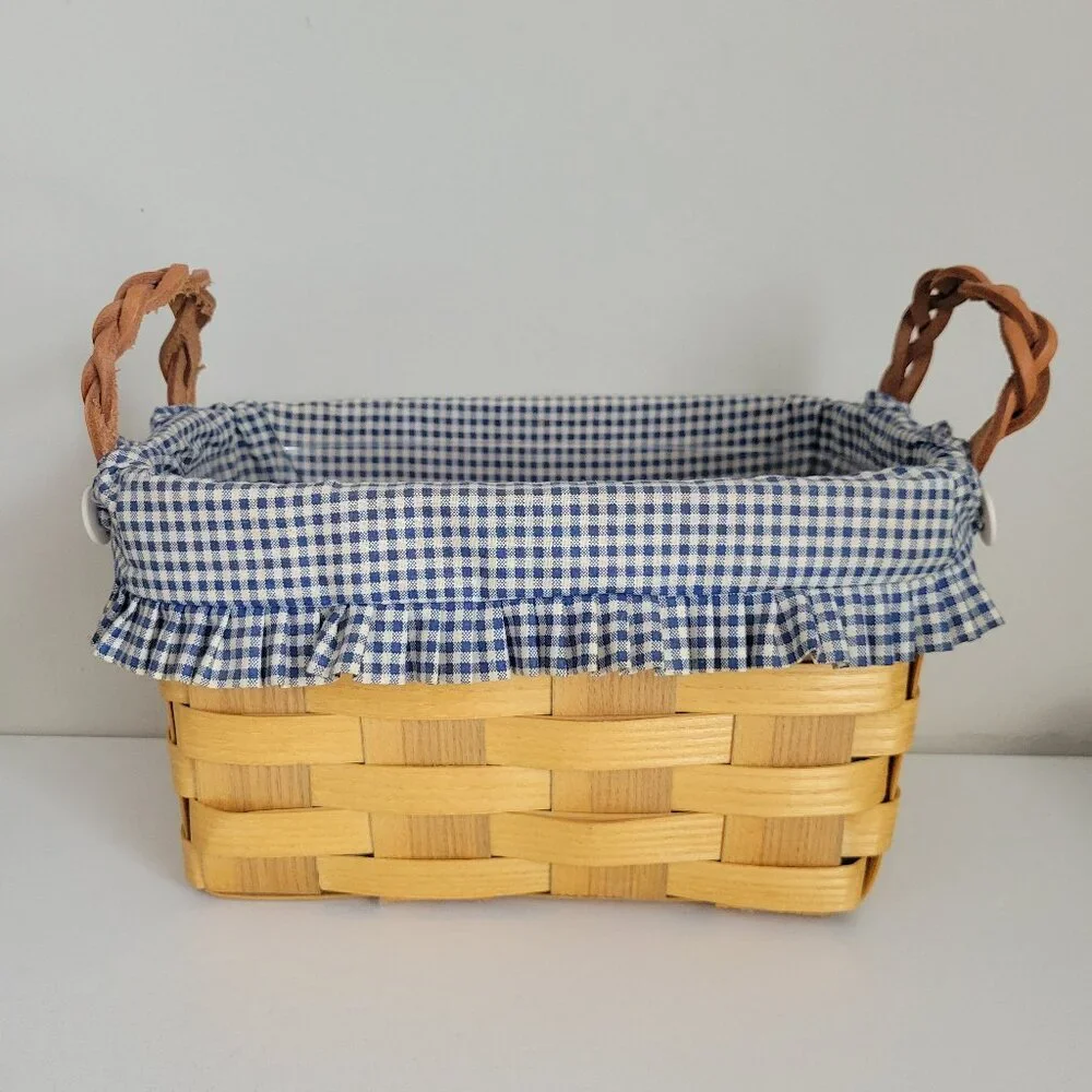 Peterboro Basket Co Braided Leather Handles Basket w Plastic insert 10